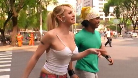 Mature blond shemale gets picked up in the street and fucked