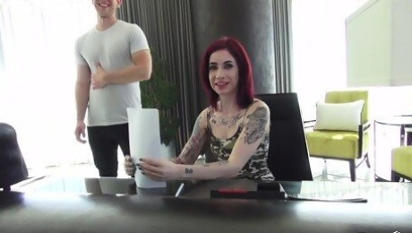 Tattooed redhead darling having fun in the backstage - Sheena Rose