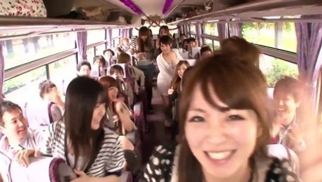 Crazy Orgy in a Moving Bus with Cock Sucking and Riding Japanese Sluts