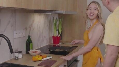 Mirka Grace with natural tits giving her boyfriend a handjob