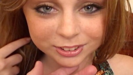 Petite teen swallows an 8 inch cock